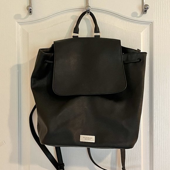 Victoria's Secret Handbags - NWOT Victoria's Secret black drawstring faux leather backpack